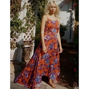 Free People FP X orange red purple Floral Low back Maxi Swing Dress